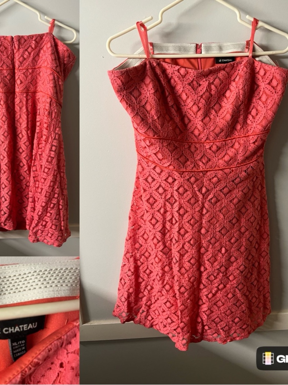 le chateau Coral Lace Mini Dress